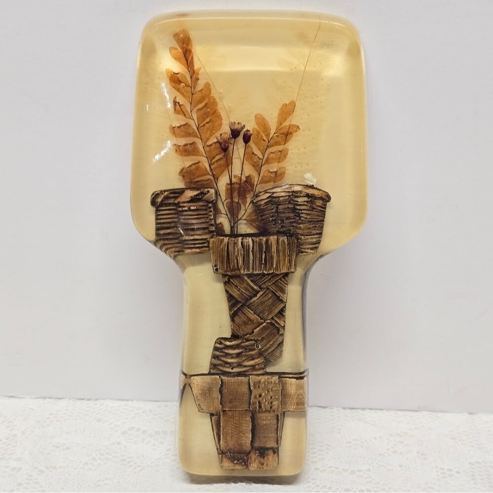 Vintage 70's Lucite Spoon Rest Dried Flowers With Pots Design MCM Retro Cottage